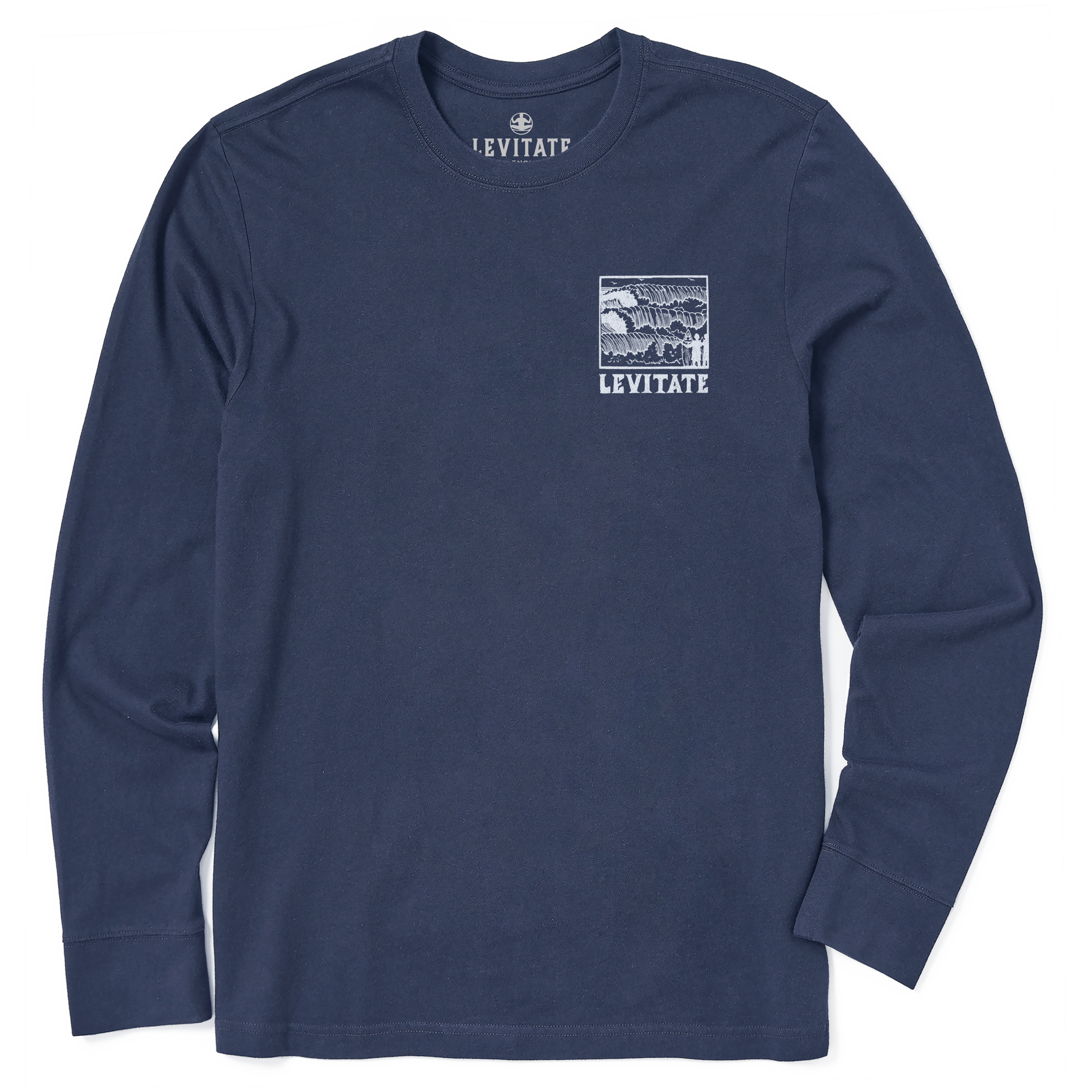 Men's Block Print Waves Long Sleeve Premium Tee - Levitate