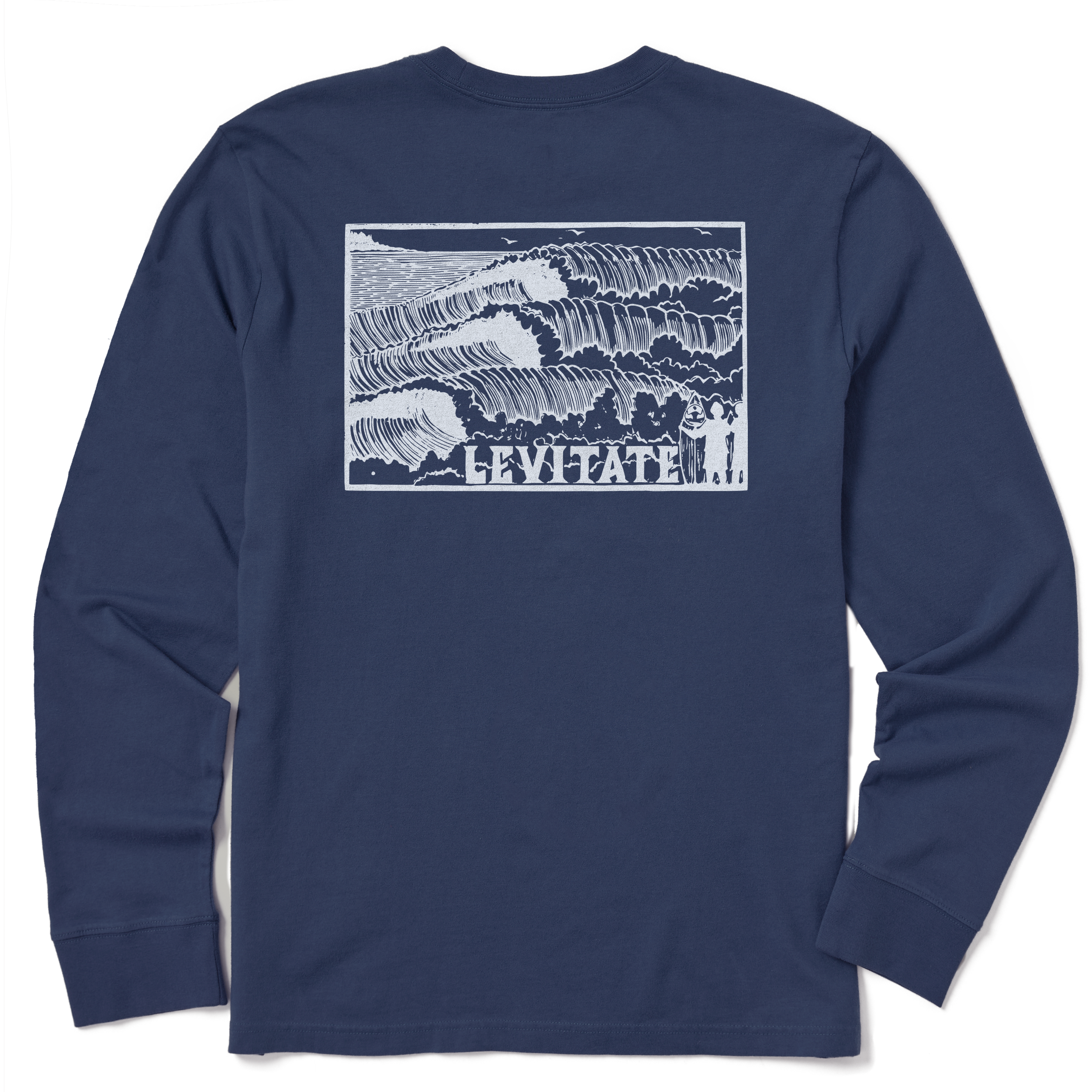 Men's Block Print Waves Long Sleeve Premium Tee - Levitate