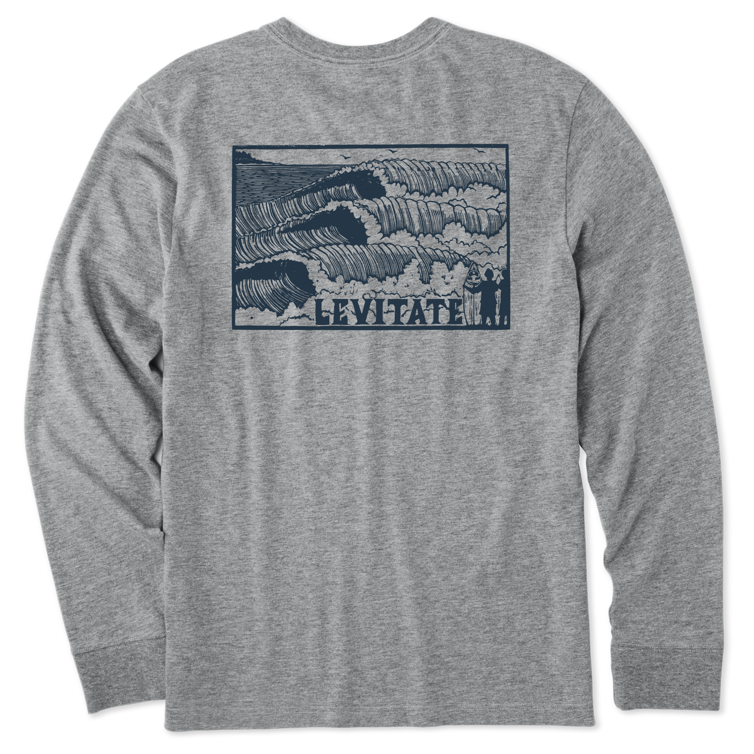 Men's Block Print Waves Long Sleeve Premium Tee - Levitate