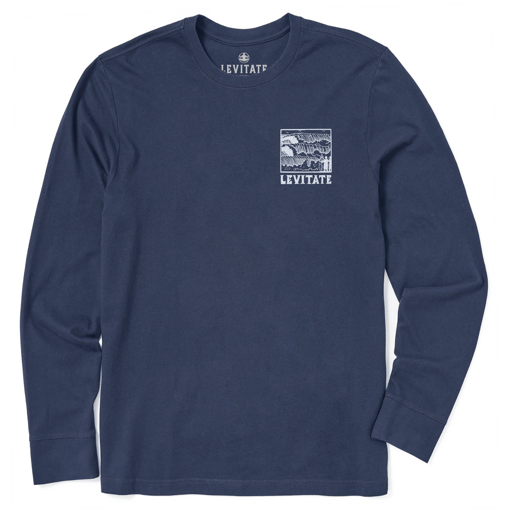 Men's Block Print Waves Long Sleeve Premium Tee - Levitate
