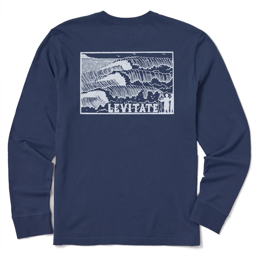 Men's Block Print Waves Long Sleeve Premium Tee - Levitate