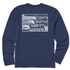 Men's Block Print Waves Long Sleeve Premium Tee - Levitate