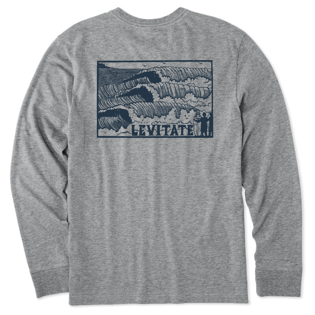 Men's Block Print Waves Long Sleeve Premium Tee - Levitate