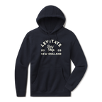 Levitate Traditional Hoodie, front: Arched Levitate lettering with Surf Shop script, 20 03 and New England