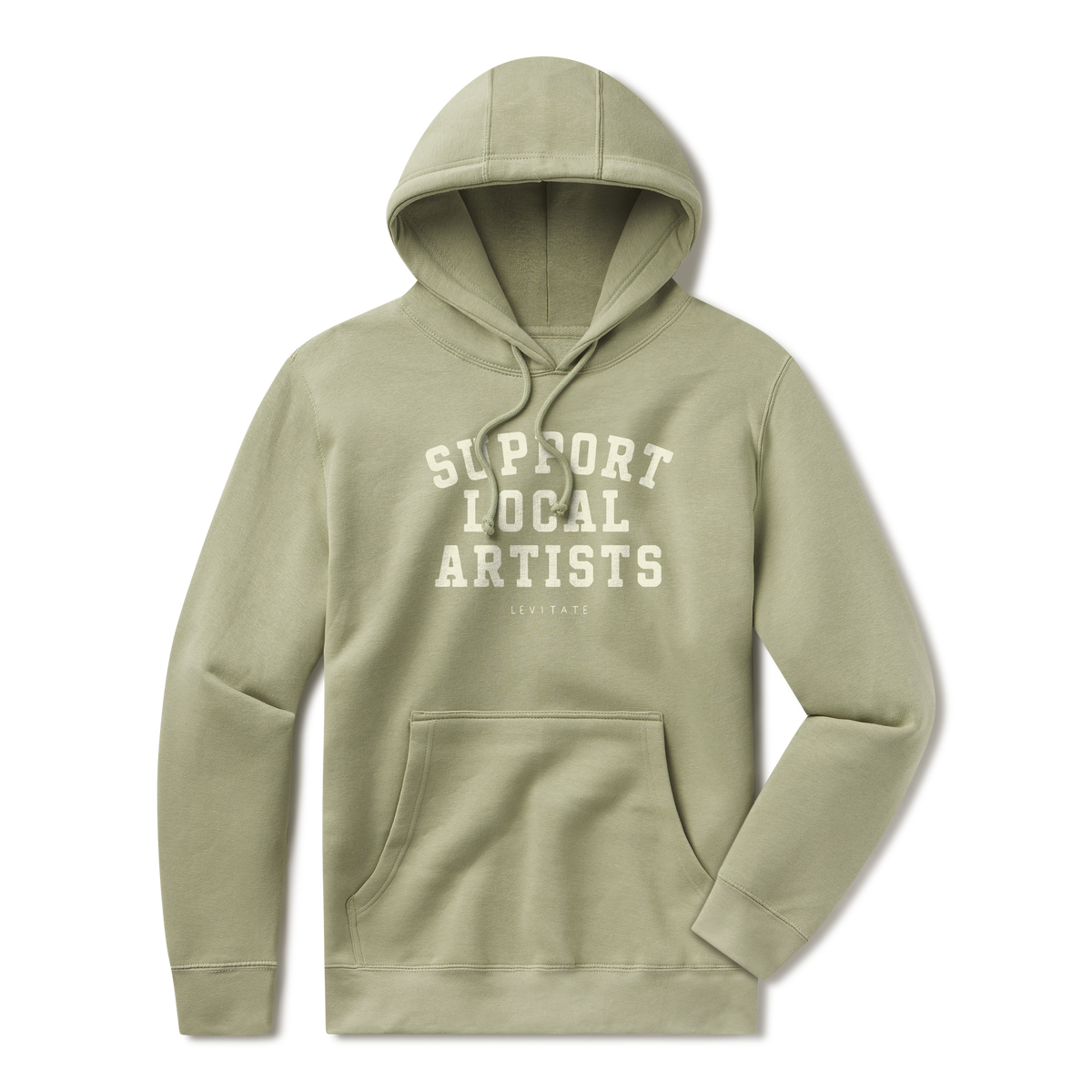 Levitate Support Local Artist Hoodie, front: Collegiate block letters reading Support Local Artists