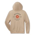 Levitate Simple Stoke Hoodie, back: Rust-orange sunburst with Simple Stoke text and Levitate New England arched lettering