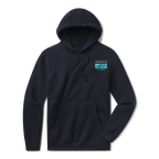 Levitate Tacklebox Hoodie, front: Watercolor fishing lures and flies arranged in a tackle-tray grid, Levitate New England lettering