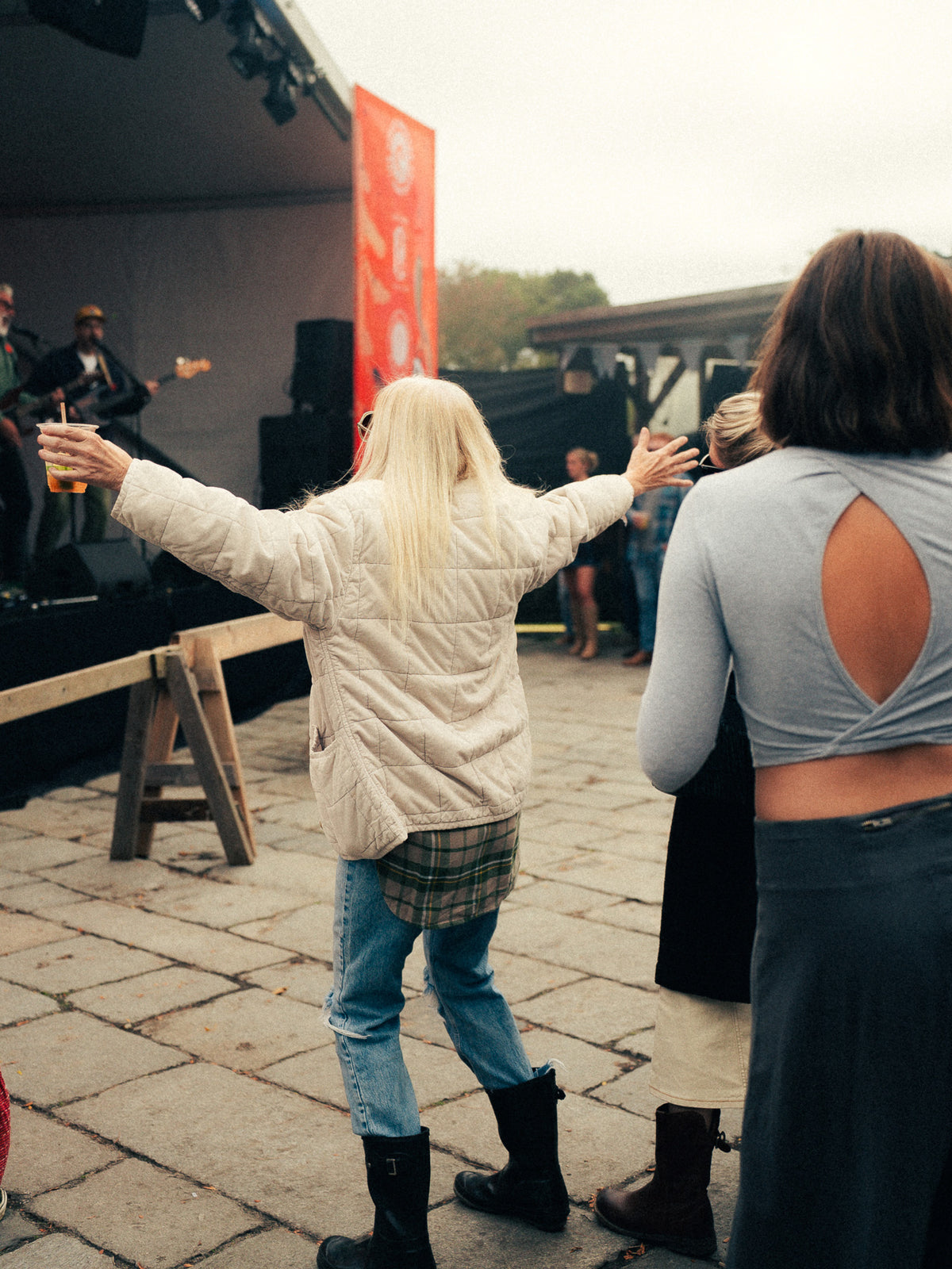 Fans dancing in the courtyard at Cisco Brewers during Flannel Jam Nantucket
